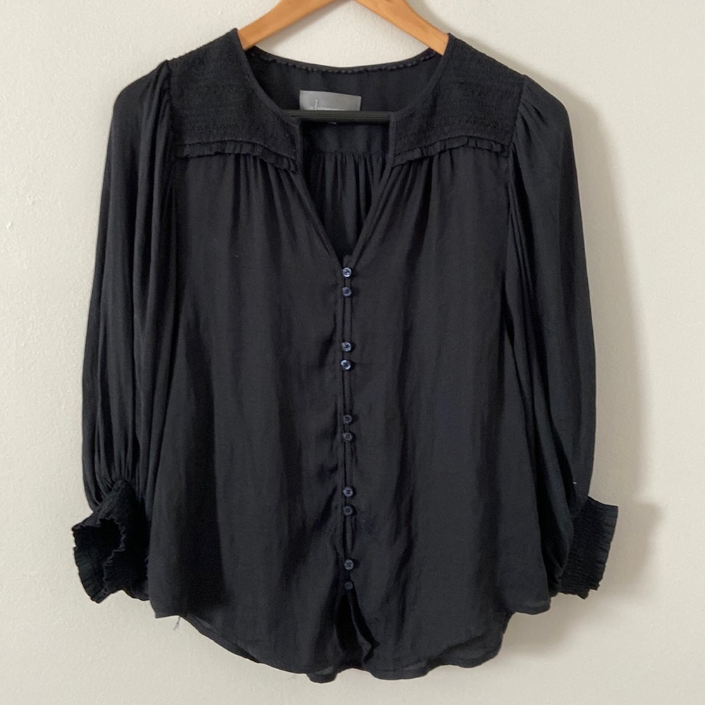 Anthropologie Black Blouse 3/4 sleeves Women Size XS / S